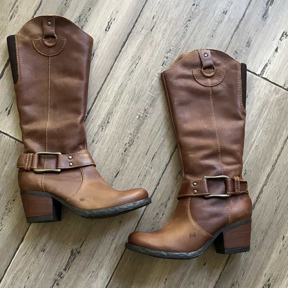 Born Brown Leather Western Knee High Harness Riding Cowboy Boots 7.5